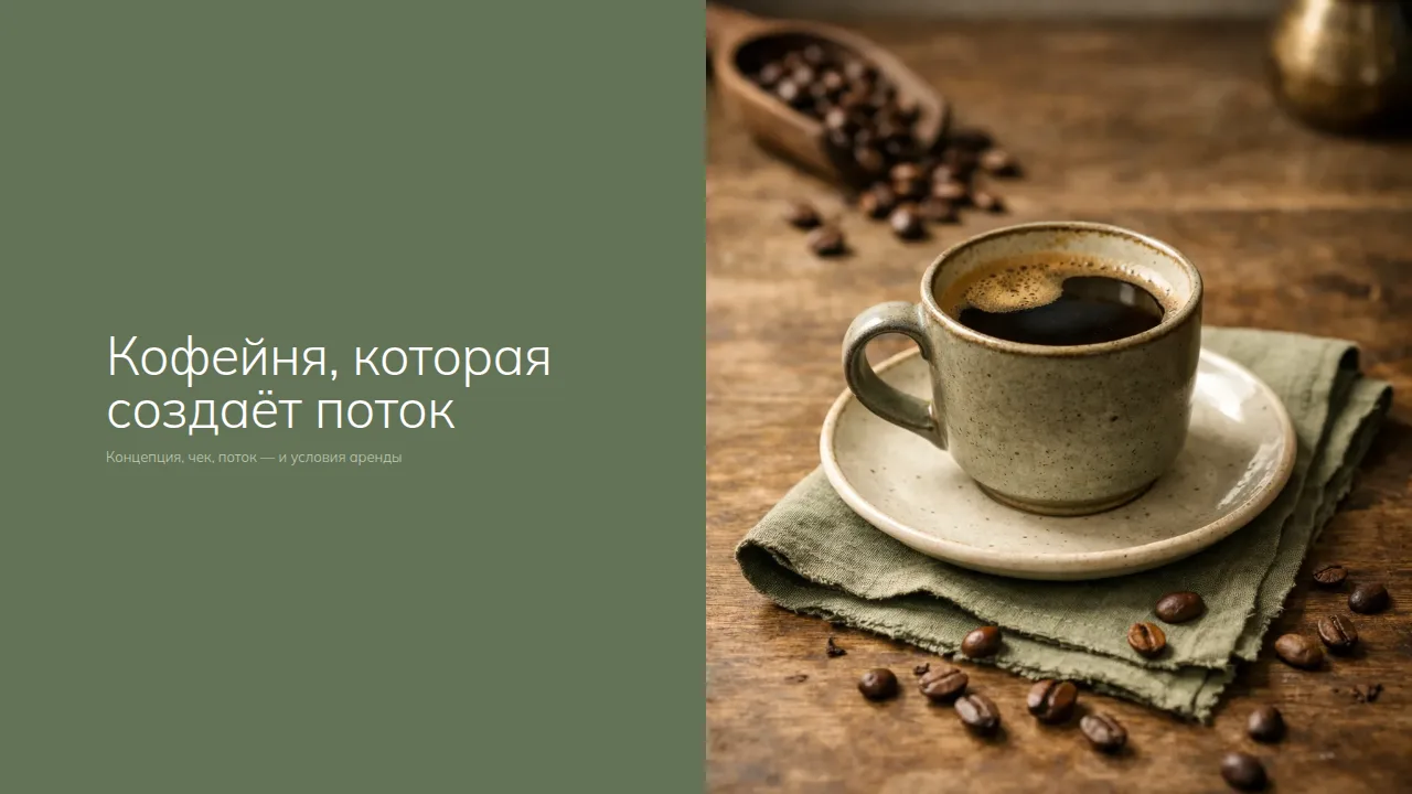 Слайд «Кофейня, которая создаёт поток»