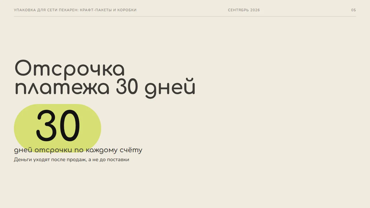 Слайд «Отсрочка платежа 30 дней»