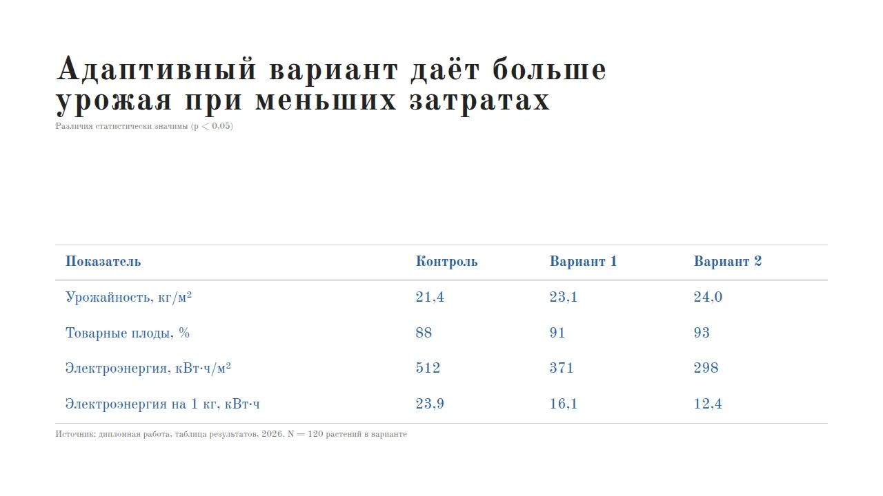 Слайд «Адаптивный вариант даёт больше урожая при меньших затратах»
