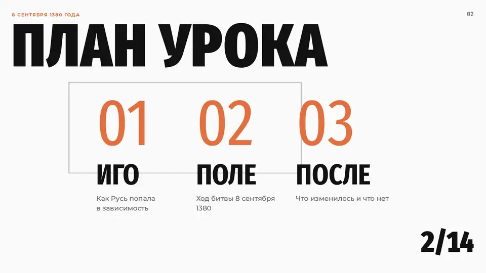 Слайд «План урока»: иго, поле, после